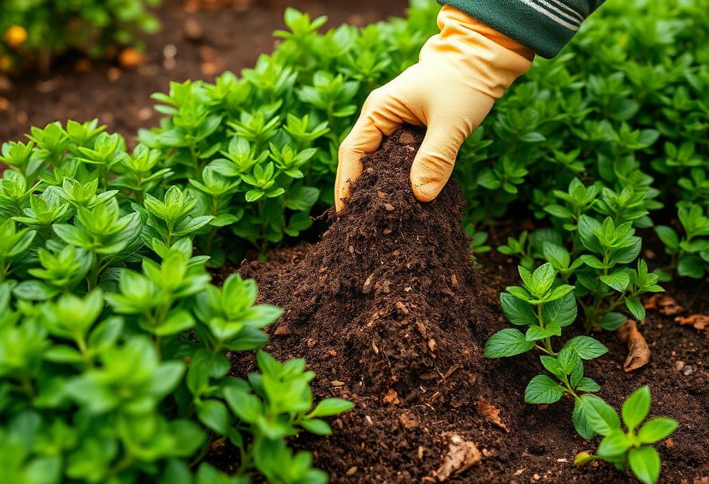 Soil treatment applied around established garden plants
